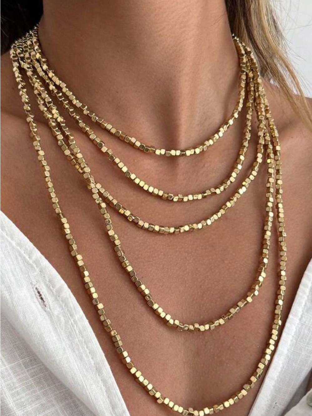 Gold Multi-Layer Beaded Necklace - Elegant Layering